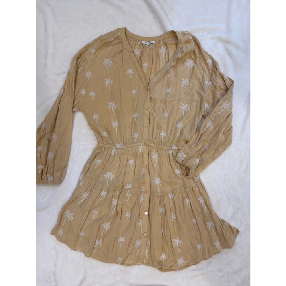 Z Supply Yellow Palm-Print Button Front Women’s Dress